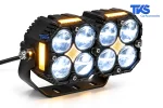 پروژکتور آفرودی کد 195، 8 لنز LED دو رنگ با دیلایت سفید، فلاشر نارنجی - نمای دیلایت نارنجی و نور اصلی سفید