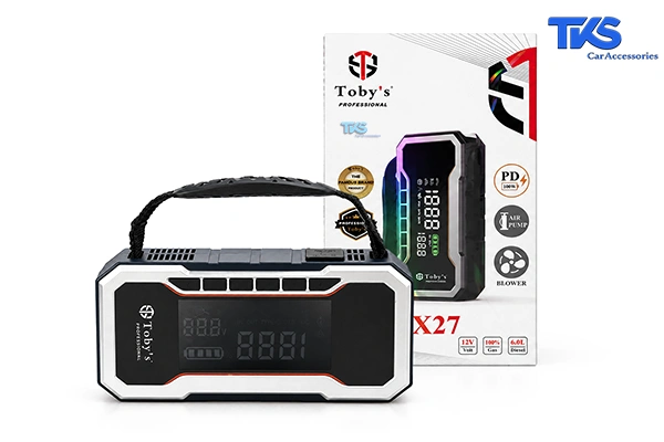 جامپ استارتر Toby's X27 | استارت اضطراری خودرو + پمپ باد + دمنده + پاوربانک 100 وات