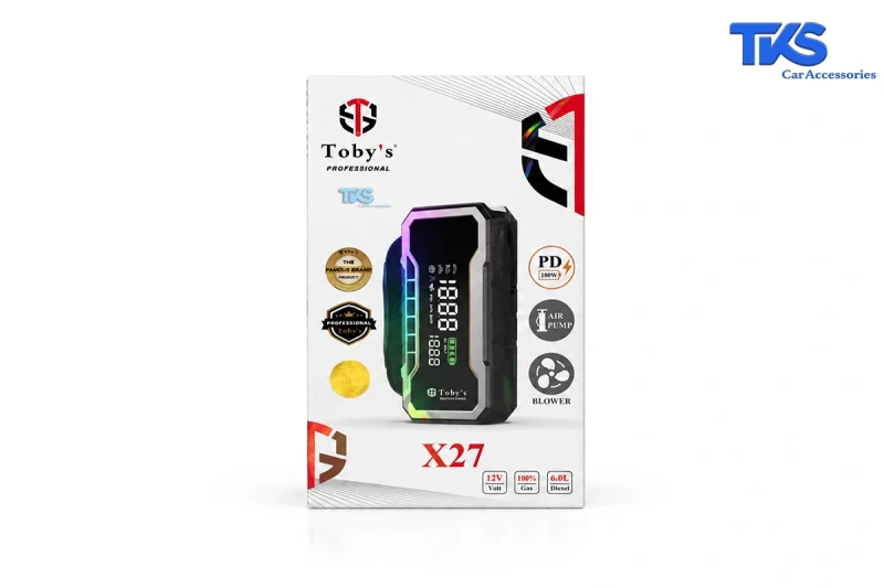 جامپ استارتر Toby's X27 | استارت اضطراری خودرو + پمپ باد + دمنده + پاوربانک 100 وات