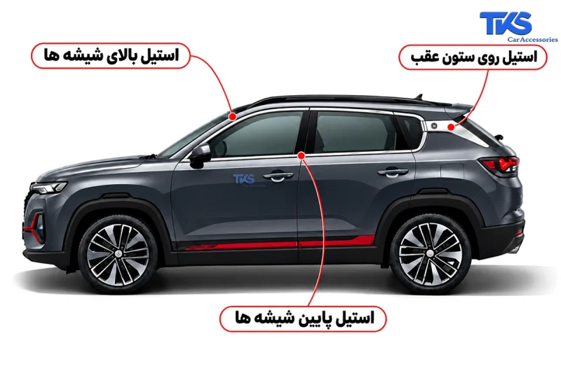 استیل دور شیشه چانگان CS35 Plus مدل 2023 و 2024 – ست 16 تکه ضد زنگ